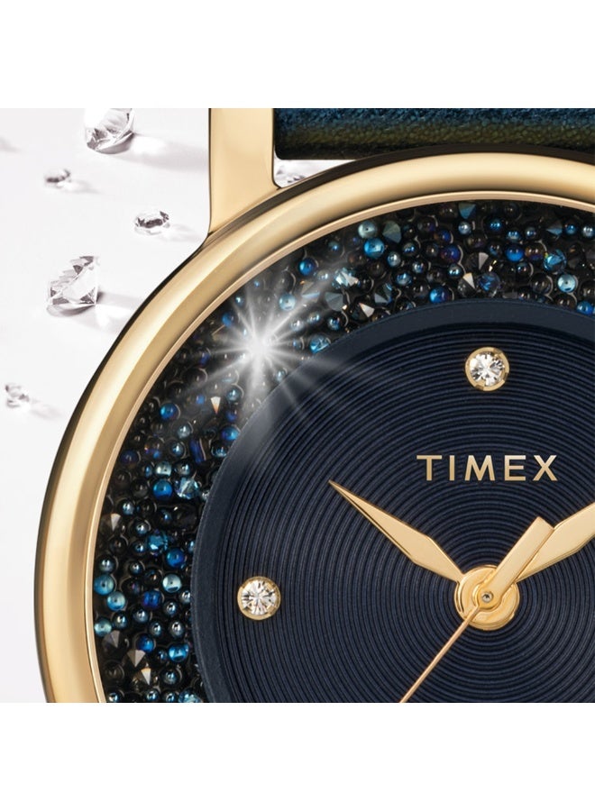 تيميكس ساعة TIMEX النسائية بهيكل نحاسية ذهبية وسوار جلدي أزرق - Image 5