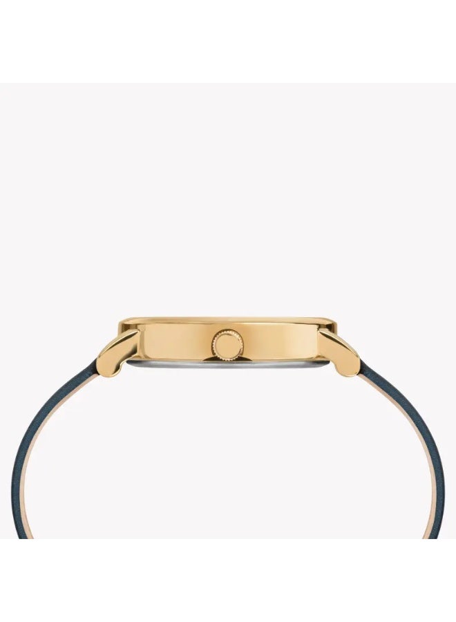 تيميكس ساعة TIMEX النسائية بهيكل نحاسية ذهبية وسوار جلدي أزرق - Image 2