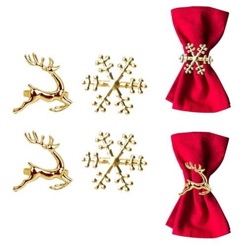 BharatBazaar Napkin Rings, 4PCS Golden Alloy Napkin Rings for Dining Table, Christmas Decorations, Home Decoration Items, Elegant Napkin Stand for Cloth and Paper Napkins - Image 1