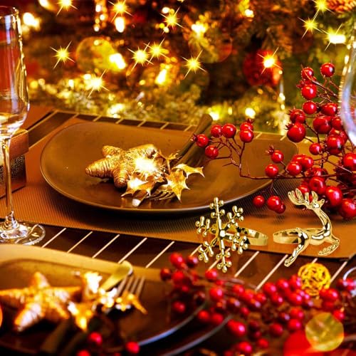BharatBazaar Napkin Rings, 4PCS Golden Alloy Napkin Rings for Dining Table, Christmas Decorations, Home Decoration Items, Elegant Napkin Stand for Cloth and Paper Napkins - Image 2