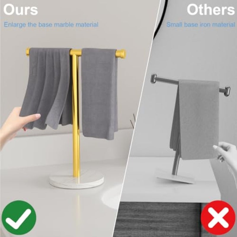 Towel Rack, T Shape Freestanding Towel Racks for Bathroom, Organizer Countertop Hand Towels Stand, Kitchen Vanity Marble Plinth Towel Holder, 304 Stainless Steel Towel Bar Ti - Image 5