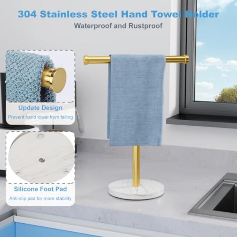 Towel Rack, T Shape Freestanding Towel Racks for Bathroom, Organizer Countertop Hand Towels Stand, Kitchen Vanity Marble Plinth Towel Holder, 304 Stainless Steel Towel Bar Ti - Image 3