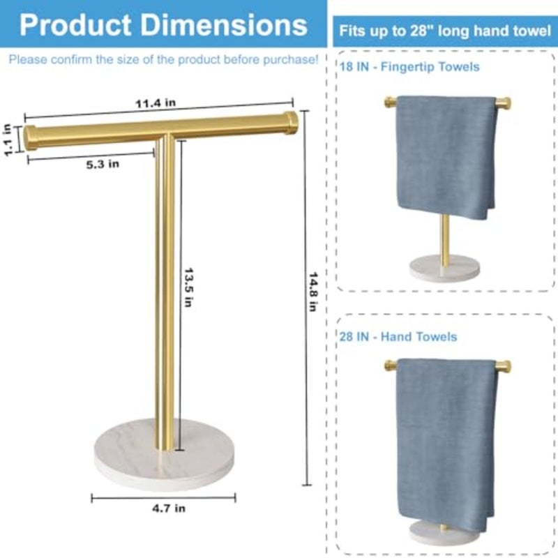 Towel Rack, T Shape Freestanding Towel Racks for Bathroom, Organizer Countertop Hand Towels Stand, Kitchen Vanity Marble Plinth Towel Holder, 304 Stainless Steel Towel Bar Ti - Image 2