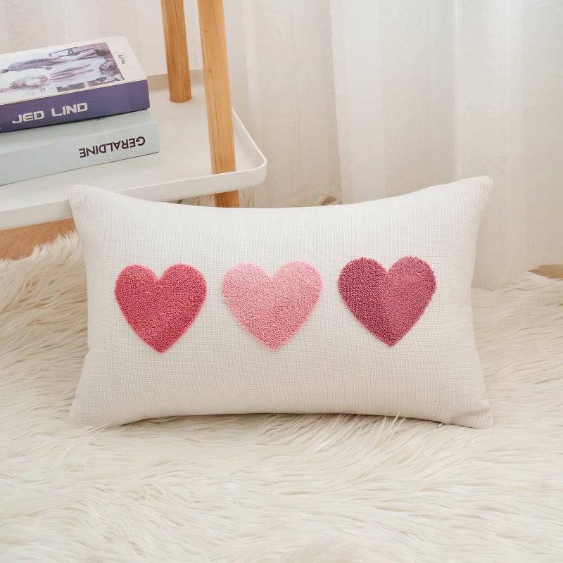 TAJWE Valentineâ€™s Day Pillow Cover 12x20 Inch Red Pink Embroidery Love Heart Pillowcase Valentine Wedding February Holiday Farmhouse Decorative Lumbar Cushion Covers for Sofa Couch Home Decor - Image 2