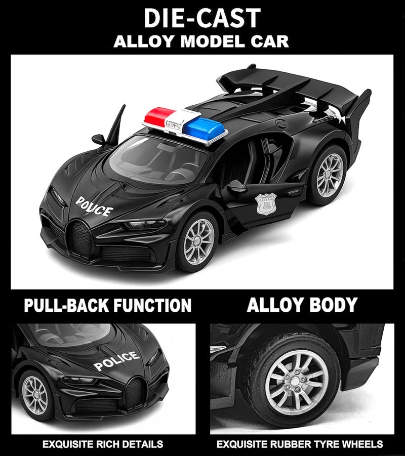 VGRASSP 1:32 Scale Mini Die Cast Sports Police Car Toy for Kids with Pull Back Action - Off-Road Scale Model with Rubber Tires, Realistic Design Openable Doors - Color As Per Stock - Image 2