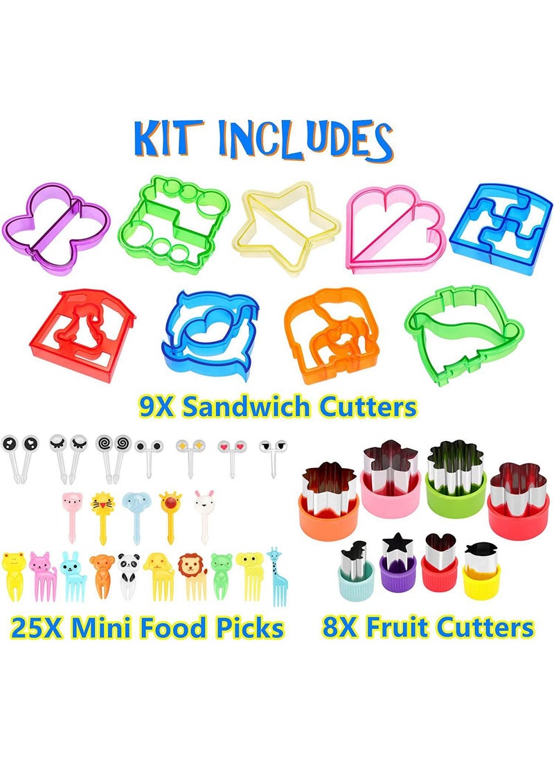 Bluejw - 45 Pcs Sandwich Cutter And Sealer Cutters For Kids Great For Toddler Lunch Box Containers Includes Fruit Vegetable Cookie Cutters Food Forks Animal Fruit Fork - Image 1