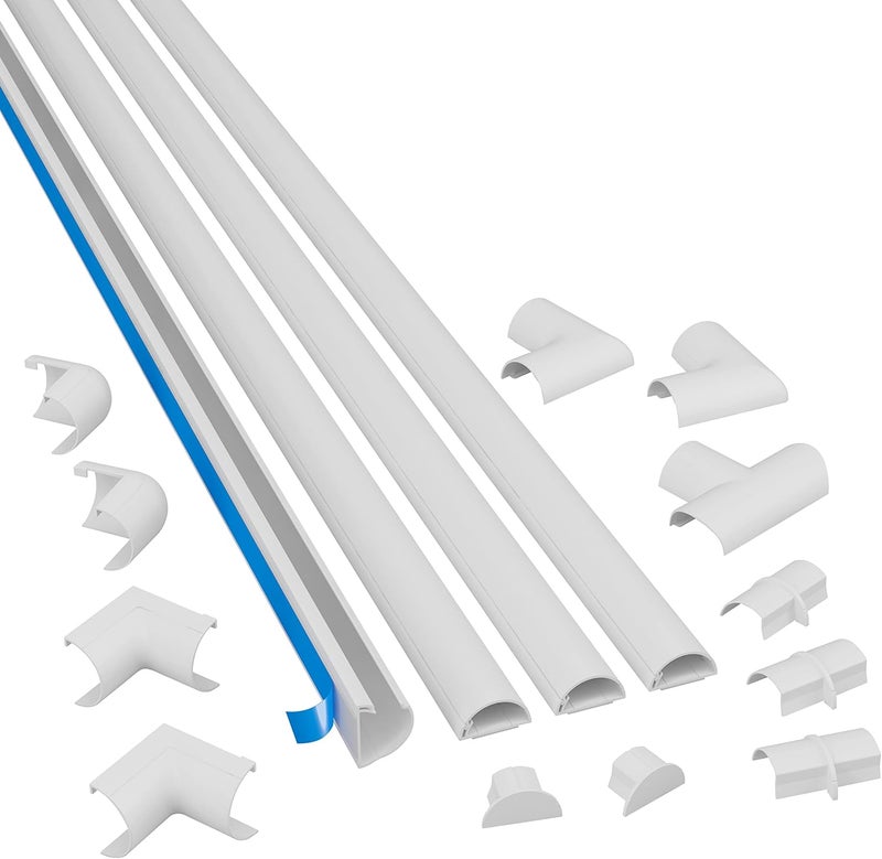 D-Line 13.12ft Cord Hider Kit, Patented Cable Cover, Hide Wires on Wall, Channel for TV Mount Cords, Raceway Wire Hiders, Paintable, Adhesive, Half Round, 4X 1.18in W x 0.59in H x 39in Lengths, White - Image 1