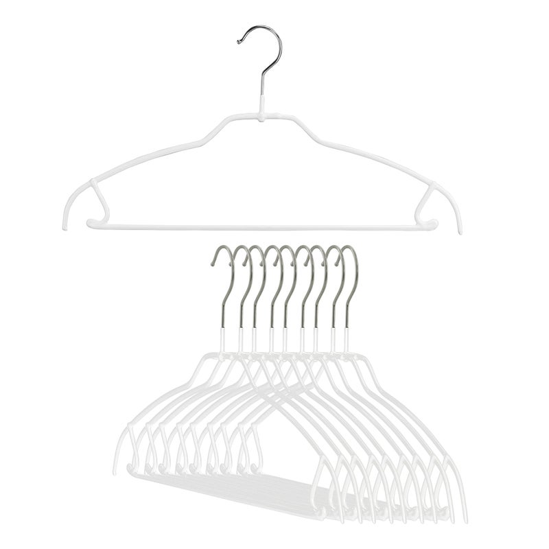 Mawa by Reston Lloyd Silhouette UltraThin Series NonSlip Space Saving Shirt Hanger with Pant Bar  Skirt Hooks Style 42FTU White