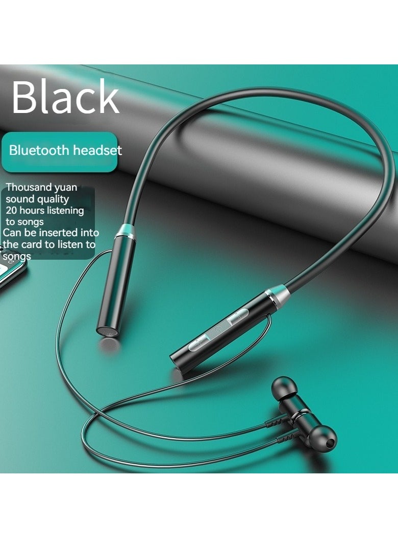 Generic New hanging neck type super long battery life wireless bluetooth sports headphones with large battery (black)  - Image 1