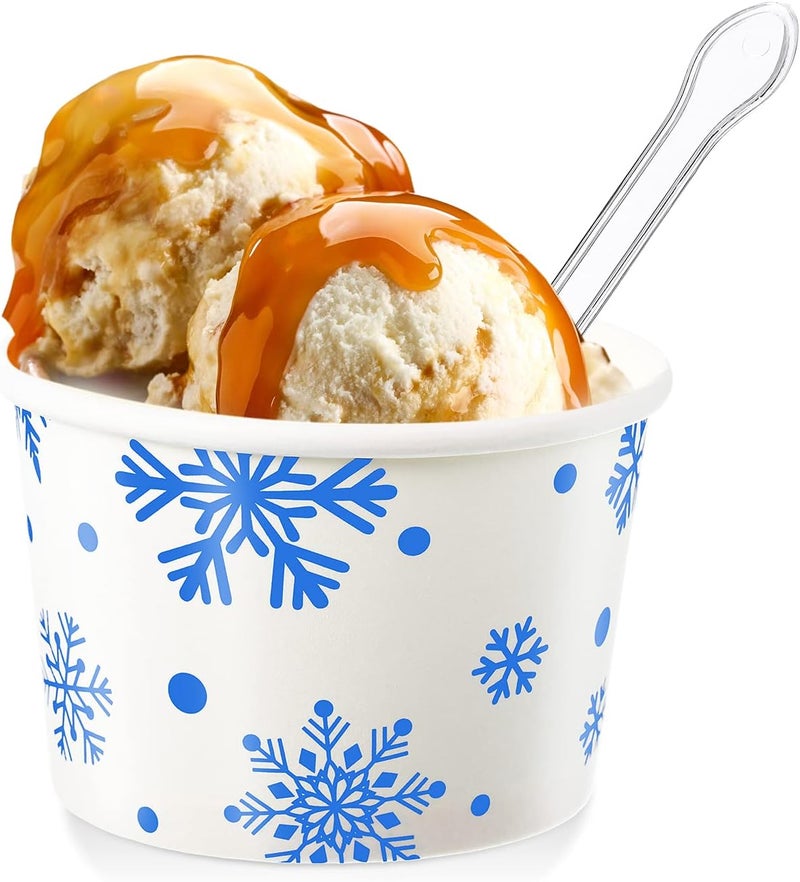 BOAO 5.5 Oz Paper Ice Cream Cups with Spoons Disposable Sundae Dessert Bowls Summer Party Supplies(Snowflake Style, 100 Pcs) - Image 4