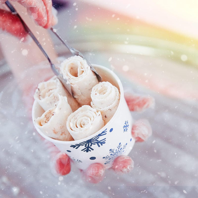 BOAO 5.5 Oz Paper Ice Cream Cups with Spoons Disposable Sundae Dessert Bowls Summer Party Supplies(Snowflake Style, 100 Pcs) - Image 3