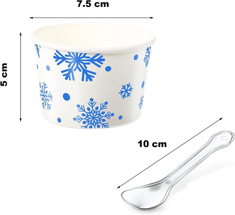 BOAO 5.5 Oz Paper Ice Cream Cups with Spoons Disposable Sundae Dessert Bowls Summer Party Supplies(Snowflake Style, 100 Pcs) - Image 2