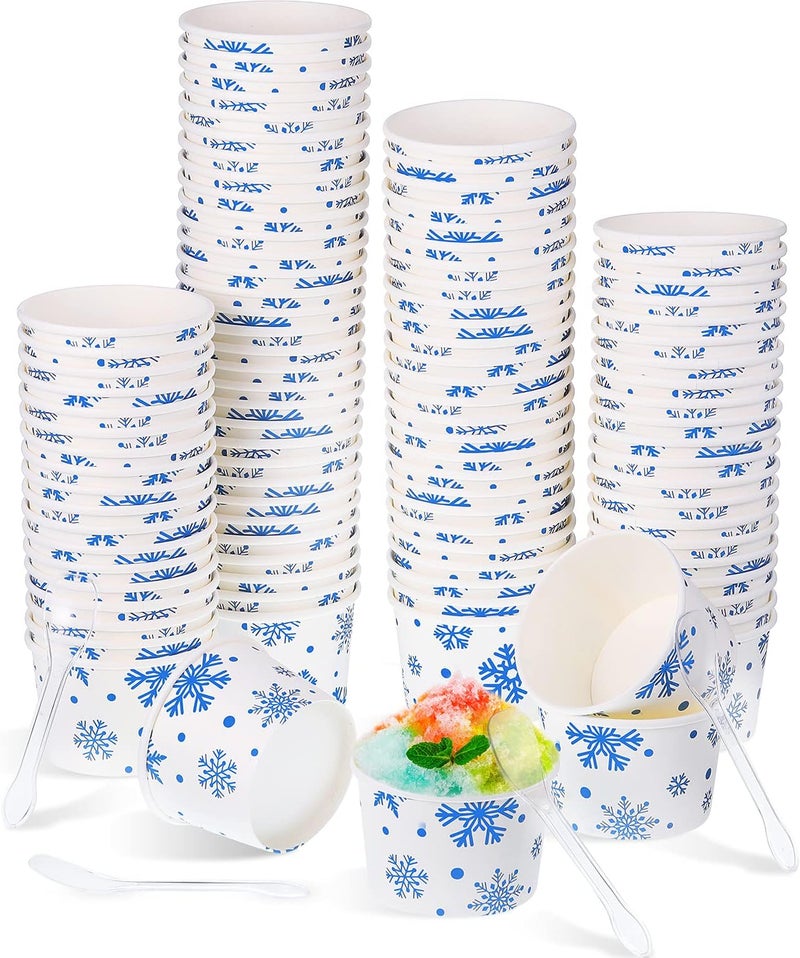 BOAO 5.5 Oz Paper Ice Cream Cups with Spoons Disposable Sundae Dessert Bowls Summer Party Supplies(Snowflake Style, 100 Pcs) - Image 1