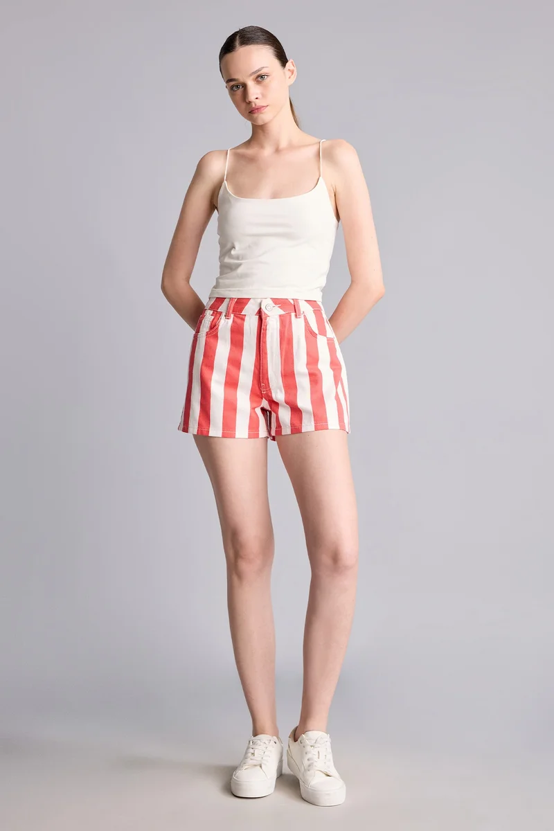 ديفاكتو 100% Cotton Regular Waist Striped Gabardine Shorts