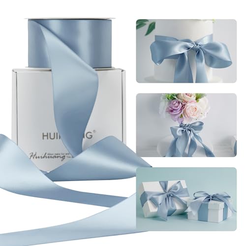 HUIHUANG French Blue Ribbon 2 inch Wide DoubleFaced Blue Satin Ribbon for Crafts Bows Making Flower Bouquet Wrap Gift Wrapping Wedding Bridal Shower Decor Home Decor 25 YardsRoll - Image 1