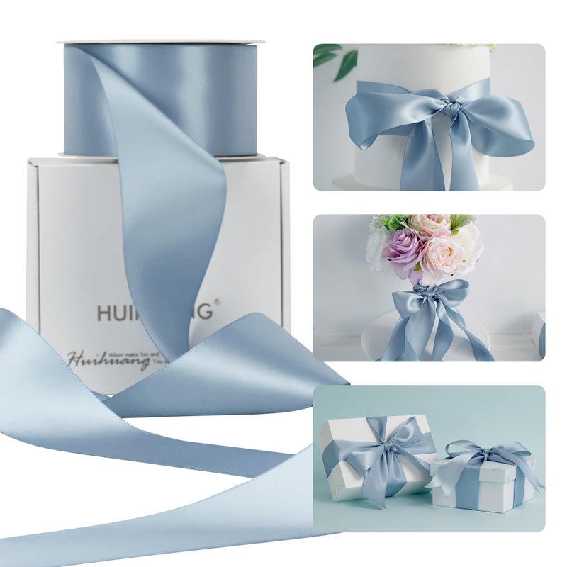 HUIHUANG French Blue Ribbon 2 inch Wide DoubleFaced Blue Satin Ribbon for Crafts Bows Making Flower Bouquet Wrap Gift Wrapping Wedding Bridal Shower Decor Home Decor 25 YardsRoll - Image 3