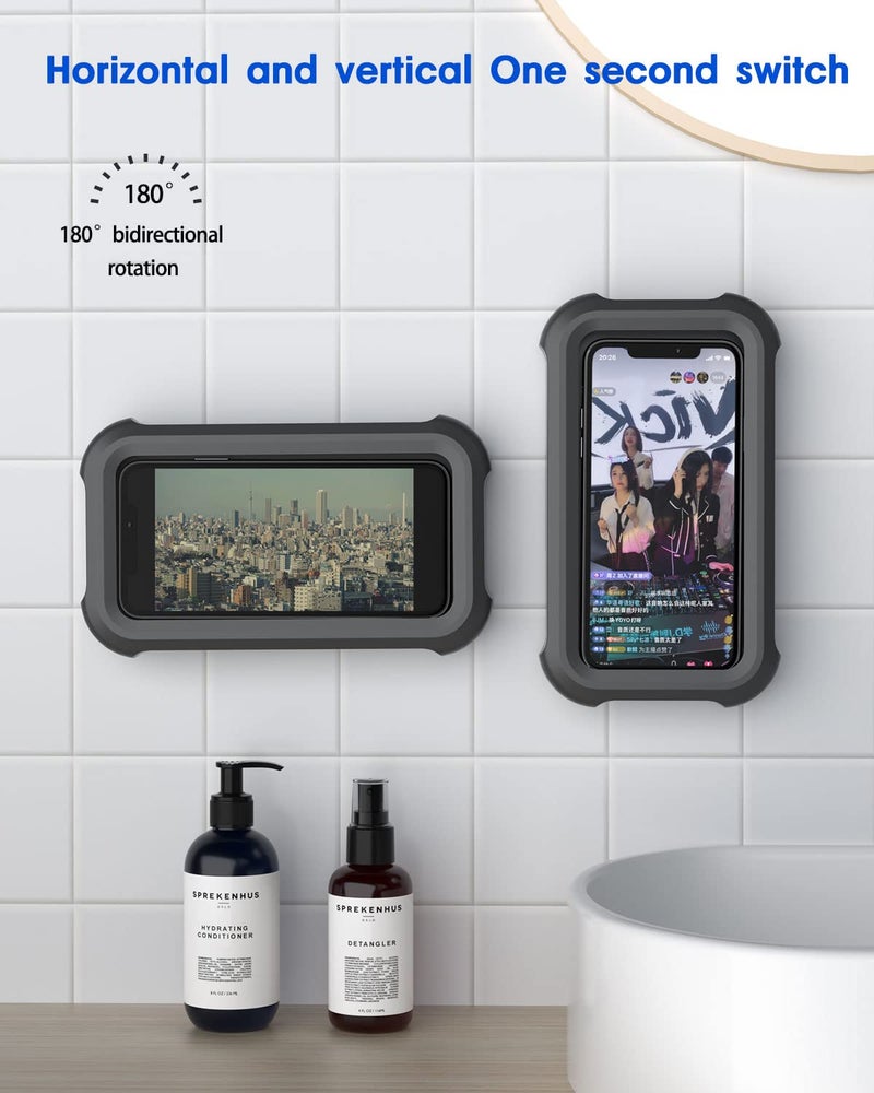 Mistriddle Waterproof Shower Phone Holder with 360Â° Rotation, Angle Adjustable, Wall Mounted Phone Holder for Bathroom Mirror Bathtub Kitchen, Up to 6.8 Inch (Black) - Image 5