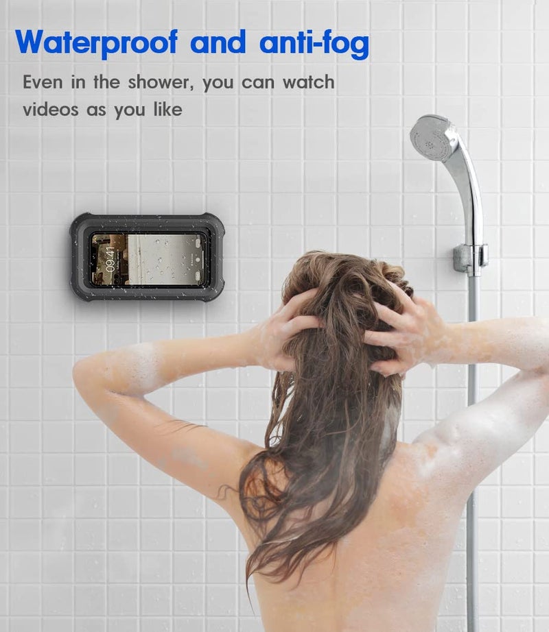 Mistriddle Waterproof Shower Phone Holder with 360Â° Rotation, Angle Adjustable, Wall Mounted Phone Holder for Bathroom Mirror Bathtub Kitchen, Up to 6.8 Inch (Black) - Image 3