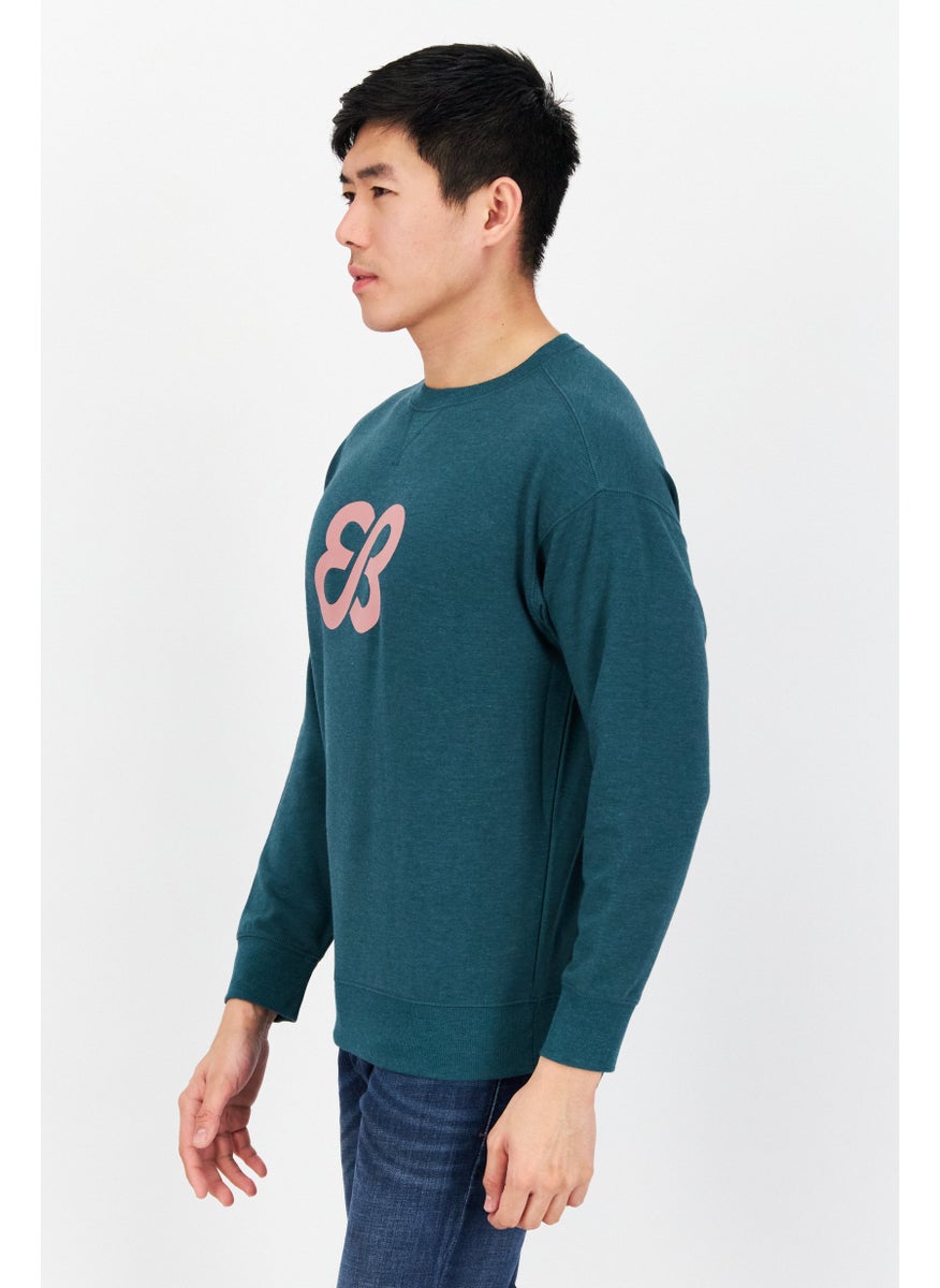 Eddie Bauer - Men Crew Neck Long Sleeve Graphic Print Sweatshirt, Teal Blue Combo - Image 1