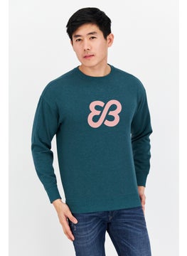 Men Crew Neck Long Sleeve Graphic Print Sweatshirt, Teal Blue Combo