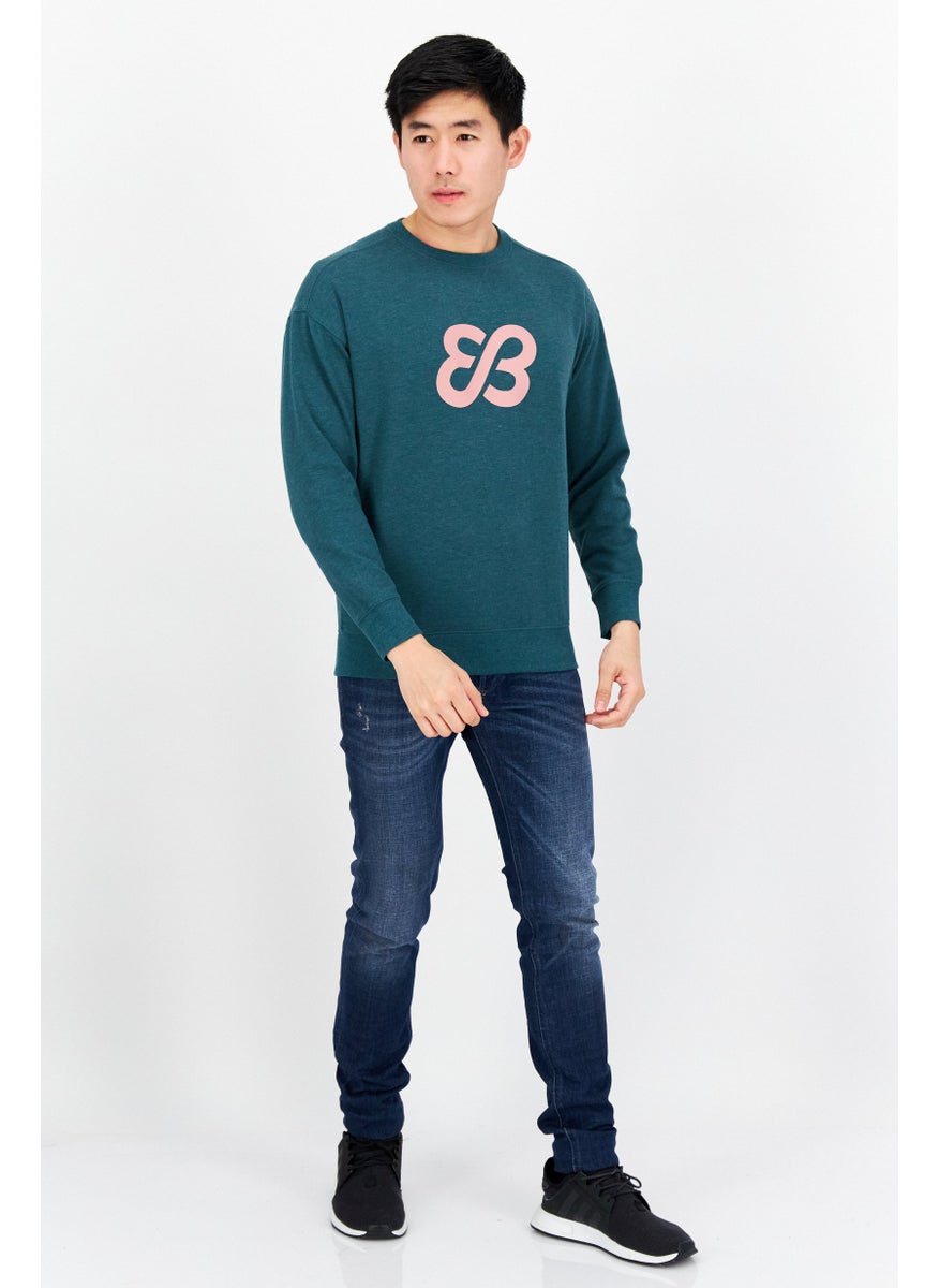 Eddie Bauer - Men Crew Neck Long Sleeve Graphic Print Sweatshirt, Teal Blue Combo - Image 1