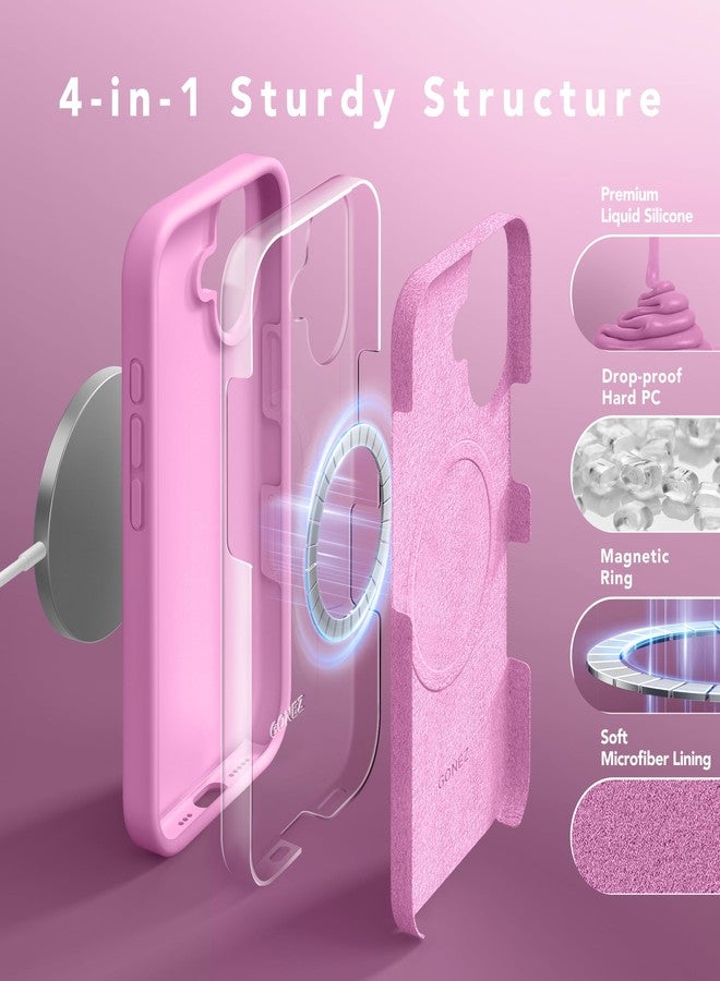 GONEZ Magnetic for iPhone 16 Case, Compatible with MagSafe, [Screen Protector + Camera Lens Protector], Liquid Silicone Shockproof Protective Phone Case for iPhone 16 6.1", Cherry Blossom - Image 5