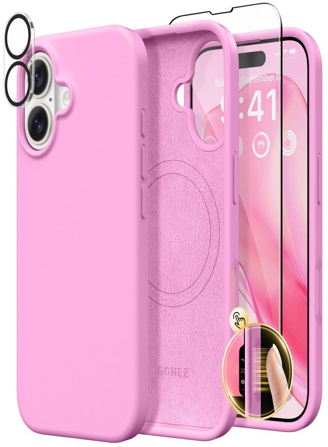 GONEZ Magnetic for iPhone 16 Case, Compatible with MagSafe, [Screen Protector + Camera Lens Protector], Liquid Silicone Shockproof Protective Phone Case for iPhone 16 6.1", Cherry Blossom - Image 1