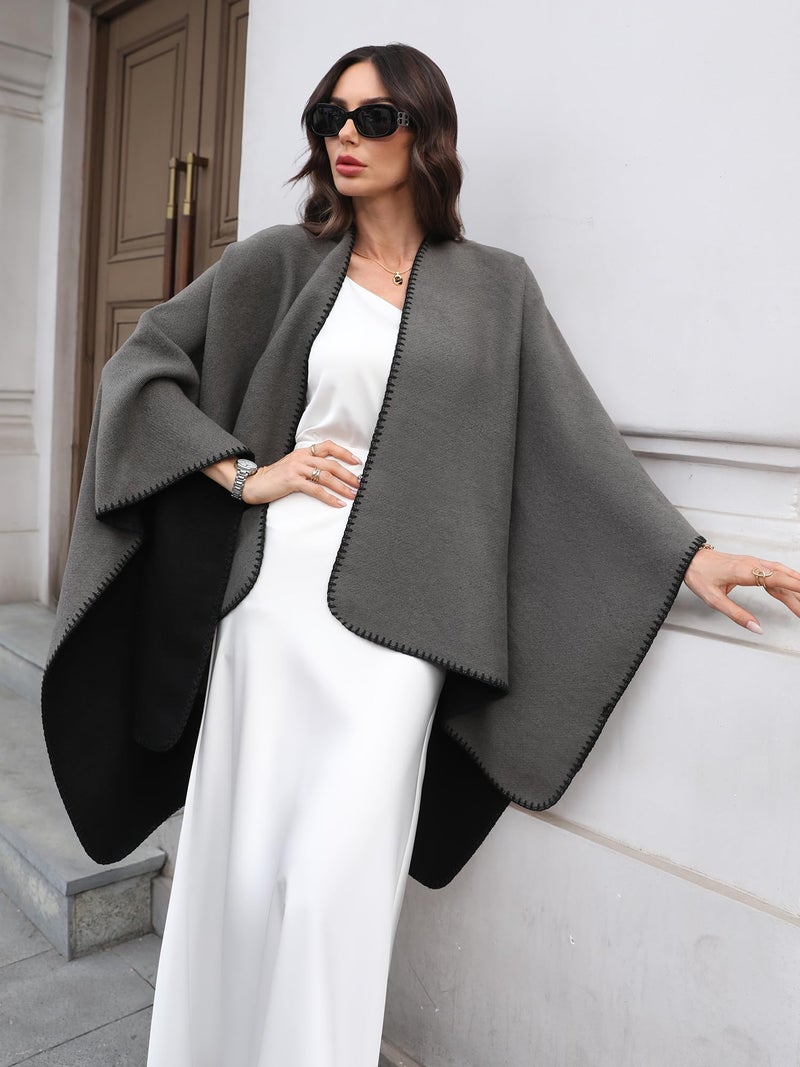 ELLEVEN Shawl Wraps for Women Shawls and Wraps for Evening Dresses Wool Cardigan Sweater Cashmere Winter Scarf Plus Size Pashmina Ponchos Shawl Scarves Casual Fall Black One Size - Image 3