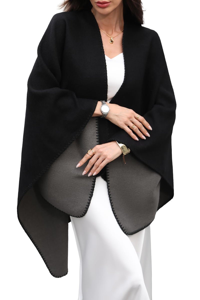 ELLEVEN Shawl Wraps for Women Shawls and Wraps for Evening Dresses Wool Cardigan Sweater Cashmere Winter Scarf Plus Size Pashmina Ponchos Shawl Scarves Casual Fall Black One Size - Image 1