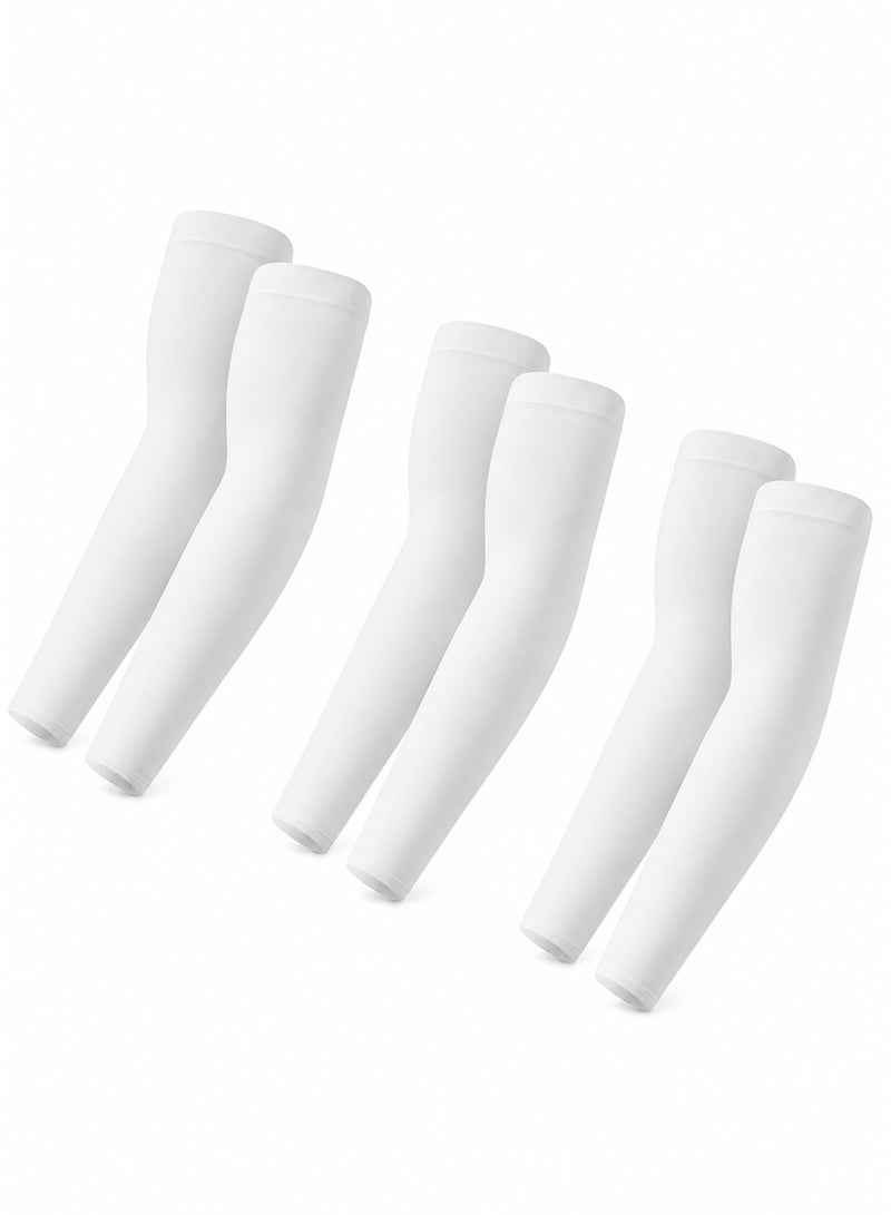 DBLEW Cooling Arm Sleeves [3 Pack] UV Sun Protection Compression Sleeves for Men Women, Breathable Stretch Tattoo Cover Arm Sleeves for Cycling Running Golf Fishing Driving Outdoor Sports - White - Image 1