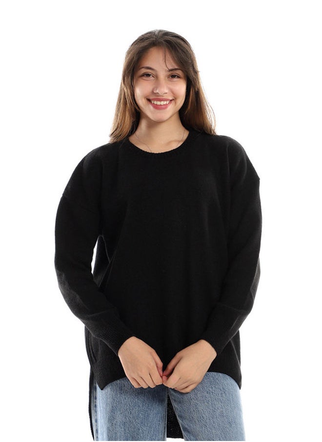 Andora Ribbed Round Neck Slip On Pullover - Black  - Image 1