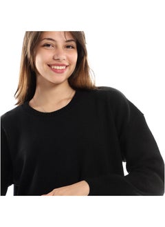 Andora Ribbed Round Neck Slip On Pullover - Black  - Image 4