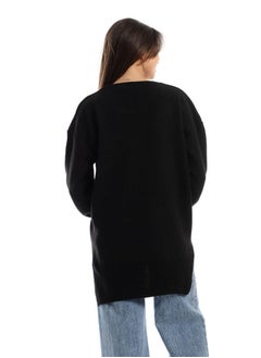 Andora Ribbed Round Neck Slip On Pullover - Black  - Image 3