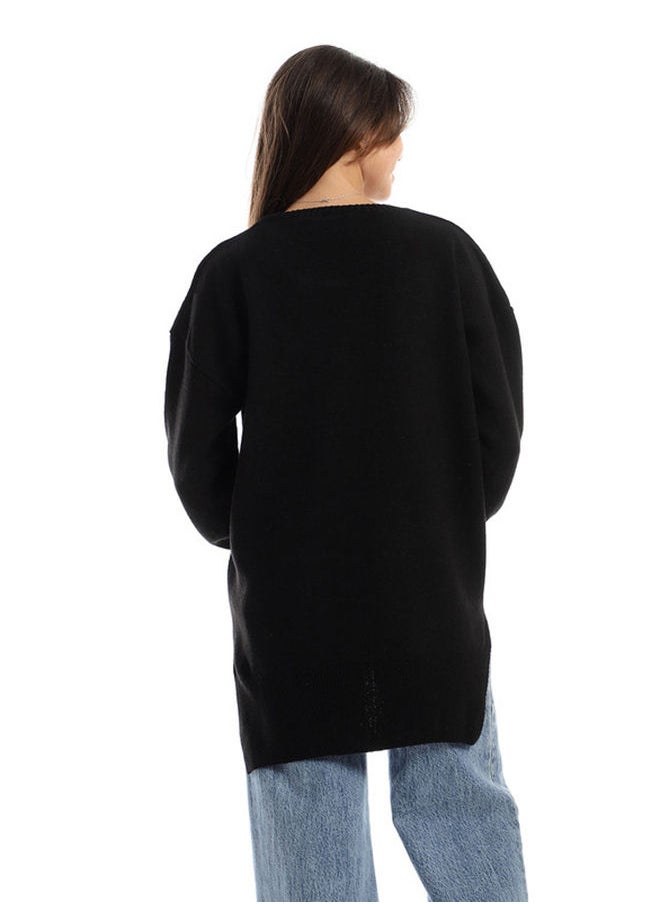 Andora Ribbed Round Neck Slip On Pullover - Black  - Image 3