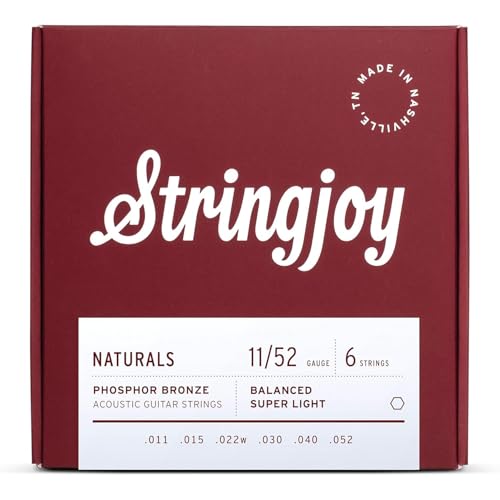 Stringjoy NB1152 Naturals Phosphor Bronze Acoustic Guitar Strings, 11-52 Durable Super light Gauge Acoustic Guitar Strings, Premium Guitar Strings Acoustic 6 String Set for Clear Tones - Image 1