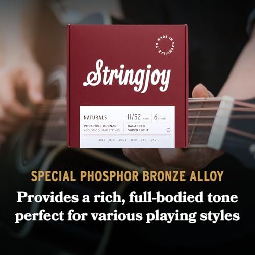 Stringjoy NB1152 Naturals Phosphor Bronze Acoustic Guitar Strings, 11-52 Durable Super light Gauge Acoustic Guitar Strings, Premium Guitar Strings Acoustic 6 String Set for Clear Tones - Image 3