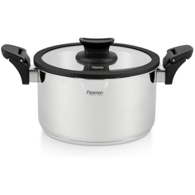 Fissman Stockpot With Glass Lid Stainless Steel MultiLayer Capsule Induction Bottom With Drain Spouts Transparent Lid DamageResistant Glass Lid With Steam Release 18X11 Cm25 Ltr - Image 2