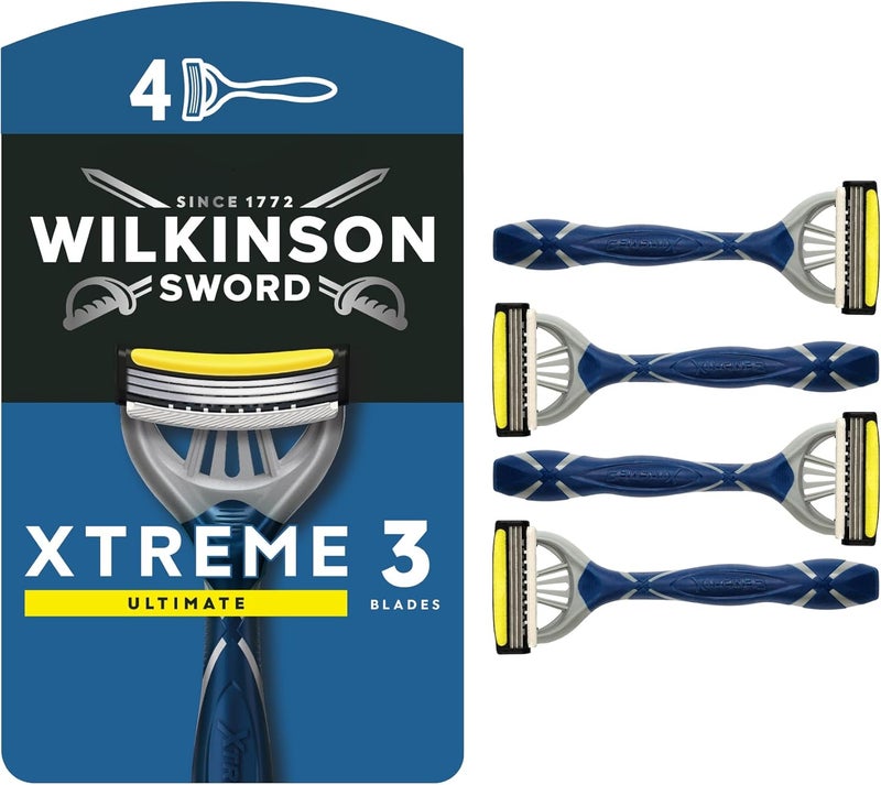 Wilkinson Sword Xtreme 3 Ultimate Mens Disposable Razors Ultimate Addition to Wash Bags for Mens Grooming Great Shavers for Routine Shaving 4 Pack - Image 1