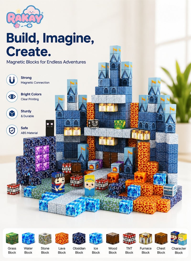 RAKAY 100PCS Magnetic Building Blocks Set for Kids Ages 3-12, High-Strength Magnetic Cubes, STEM Montessori Educational Toy for Boys & Girls, Creative Construction & Stacking Game Gift - Image 1