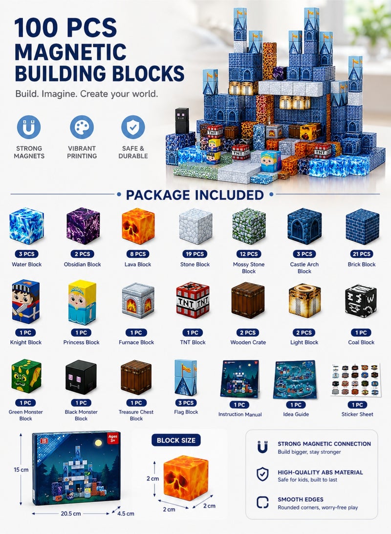 RAKAY 100PCS Magnetic Building Blocks Set for Kids Ages 3-12, High-Strength Magnetic Cubes, STEM Montessori Educational Toy for Boys & Girls, Creative Construction & Stacking Game Gift - Image 2