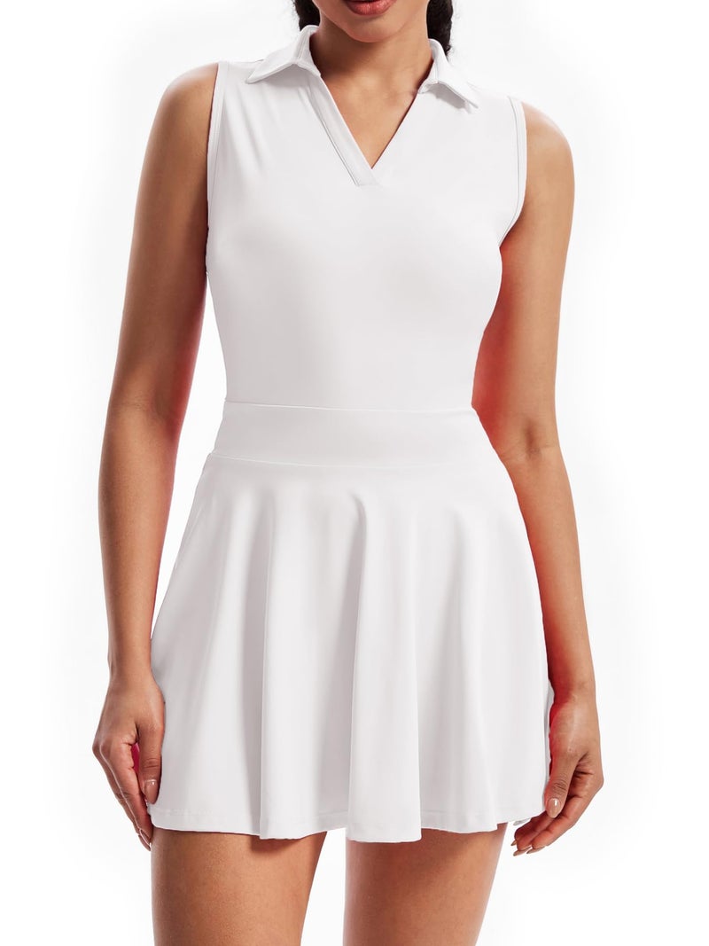 Blaosn Polo Golf Tennis Dress Workout Athletic Dresses for Women Active Wear Exercise Sport Outfits with Built in Shorts Underneath Pockets 2 Piece Sets Cute Trendy Clothes Casual Summer Fall White M - Image 4