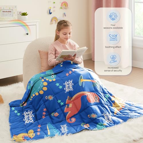 HOSUKKO Weighted Blanket - 3 lbs Blue Dinosaur Heavy Blanket - Small Size Breathable Lap Blanket(36"x48", 3 lbs) - Image 3