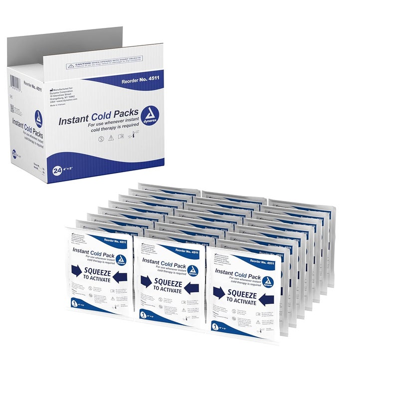 Dynarex Disposable Ice Packs for Injuries  Instant Cold Packs for First Aid Swelling Sprains  Abrasions  Single Use Cold Pack  Cold Compress Packs for Joint  Muscle Pain  24Pack 4x5Inch - Image 1