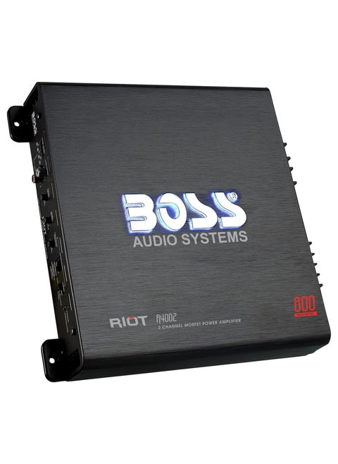 BOSS Audio Systems R4002 Riot Series Car Audio Stereo Amplifier – 800 High Output, 2 Channel, Class A/B, 2/4 Ohm, Low/High Level Inputs, High/Low Pass Crossover, Full Range, Bridgeable, Subwoofer