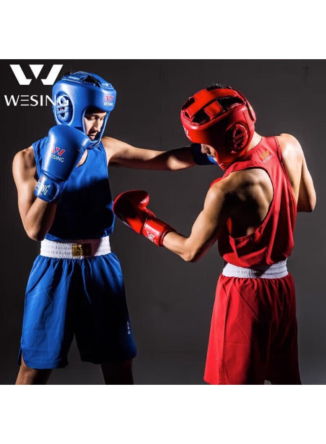 Nine Day Mountain Jiurishan Boxing Gloves, Professional Compeion Training Uniform For Men And Women, Martial Arts Sanda Fighting Muay Thai Sports Set, Red Vest, Size L - Image 2