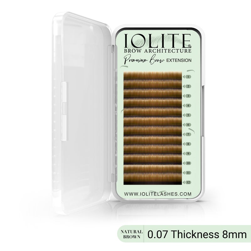 IOLITE Premium Eyebrow Extension  Brow-I ; False Eyebrows in Tray -Brow Extension 0.07T Thickness ; Length - 8mm, 9mm, Mix - Natural Brown - 8mm