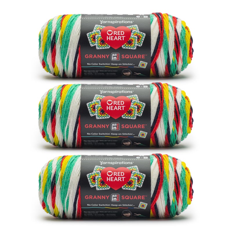 Red Heart All in One Granny Square Soft White - Green Scream Yarn - 3 Pack of 250g/8.8oz - 100% Acrylic - #4 Worsted (Medium) - 381m/417Yards - for Knitting, Crochet and Amigurumi - Image 1