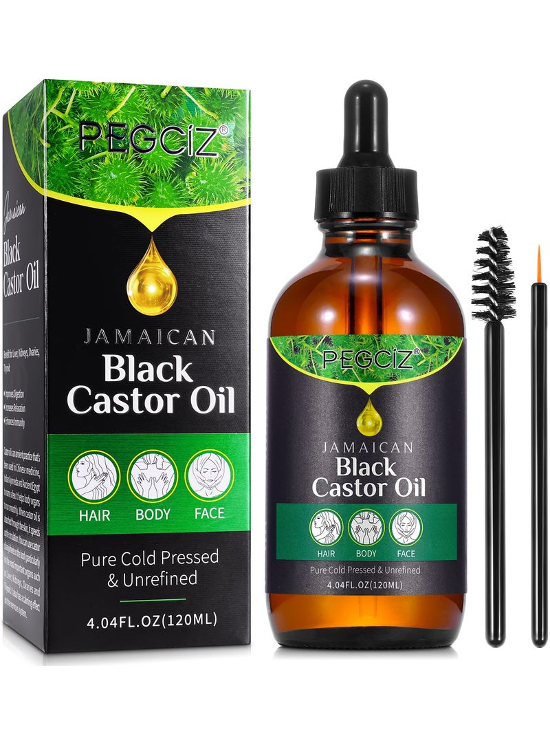 Pegciz - 120ml Jamaican Black Cold Pressed Castor Oil for Hair and Skin Care Eyelashes and Eyebrows Hair Loss & Dry Damaged Hair Nourishment Scalp Stimulates Hair Growth for Men & Women - Image 1