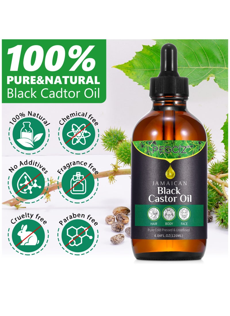 Pegciz - 120ml Jamaican Black Cold Pressed Castor Oil for Hair and Skin Care Eyelashes and Eyebrows Hair Loss & Dry Damaged Hair Nourishment Scalp Stimulates Hair Growth for Men & Women - Image 1