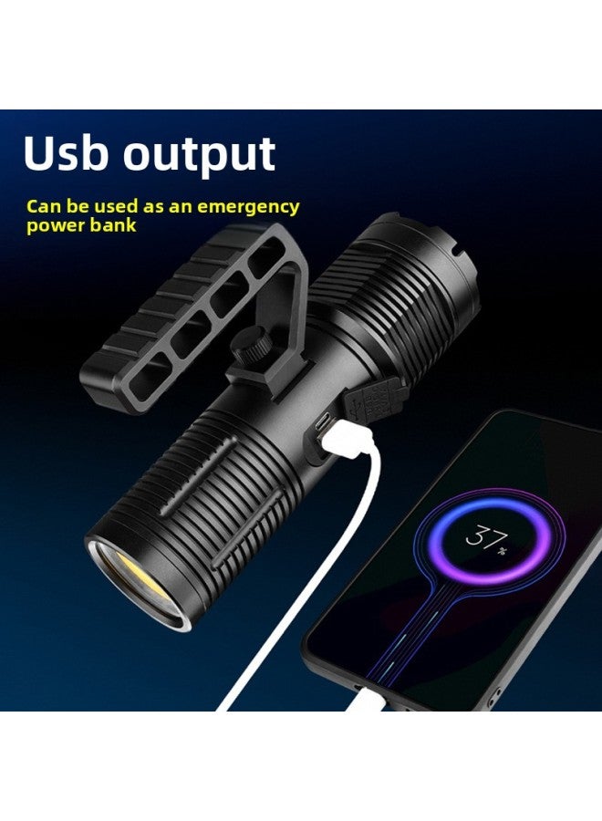 Portable Light TYPE-C Rechargeable Smart Electric Display Outdoor Searchlight Bright Flashlight-Color:Aluminum Alloy White Laser Portable Lamp (Digital Display + Power Bank)  - Image 1